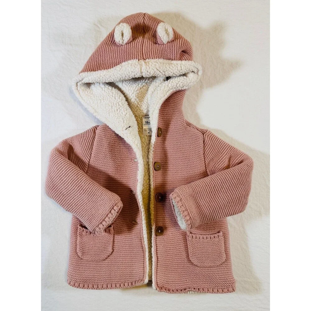 Carter’s Sherpa Lined Cotton Long-Sleeve Jacket - Pink, size 18 M